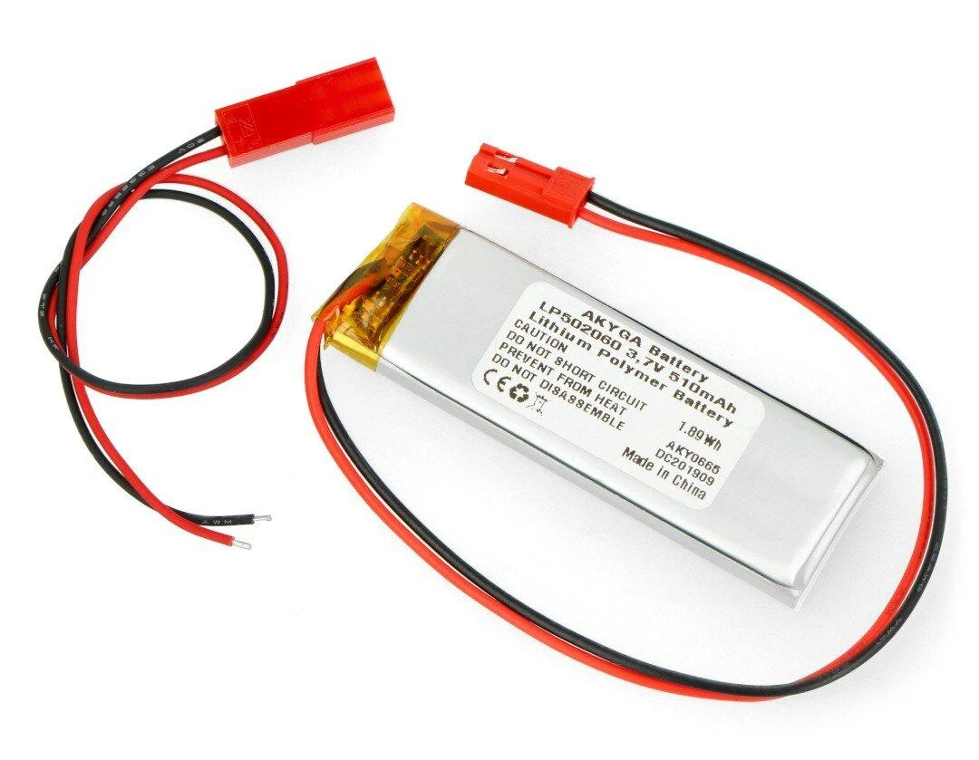 Akyga 510mAh 3.7V akumuliatorius su jungtimis