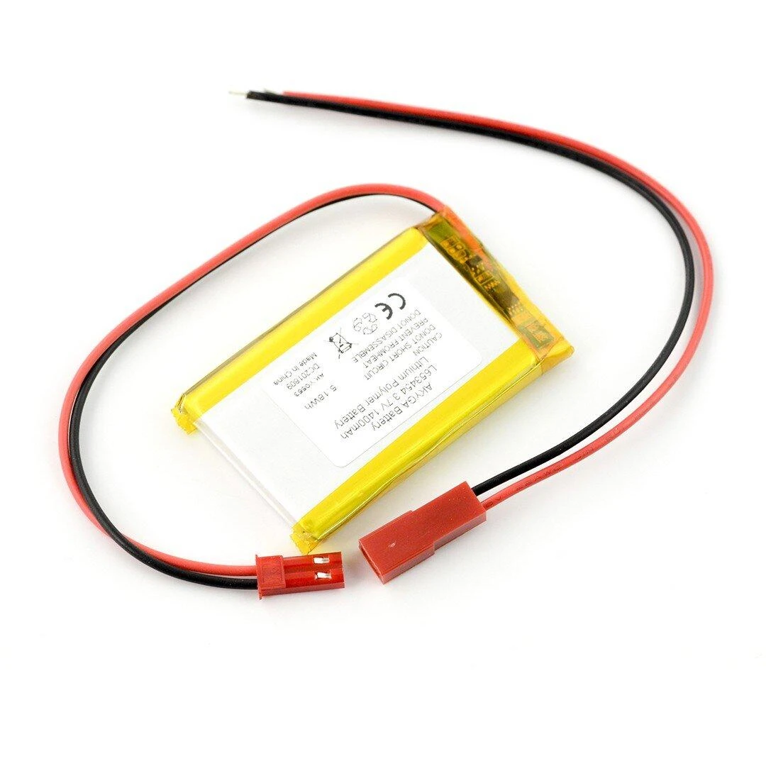 Akyga Li-Pol elementas 1400mAh 1S 3.7V - jungtis JST-BEC + lizdas - 54x34x7mm