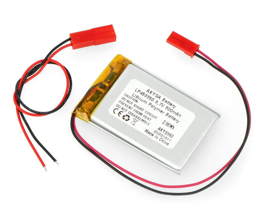 Akyga Li-Pol akumuliatorius 800mAh 1S 3.7V - JST-BEC jungtis + lizdas - 50x33x4.5mm