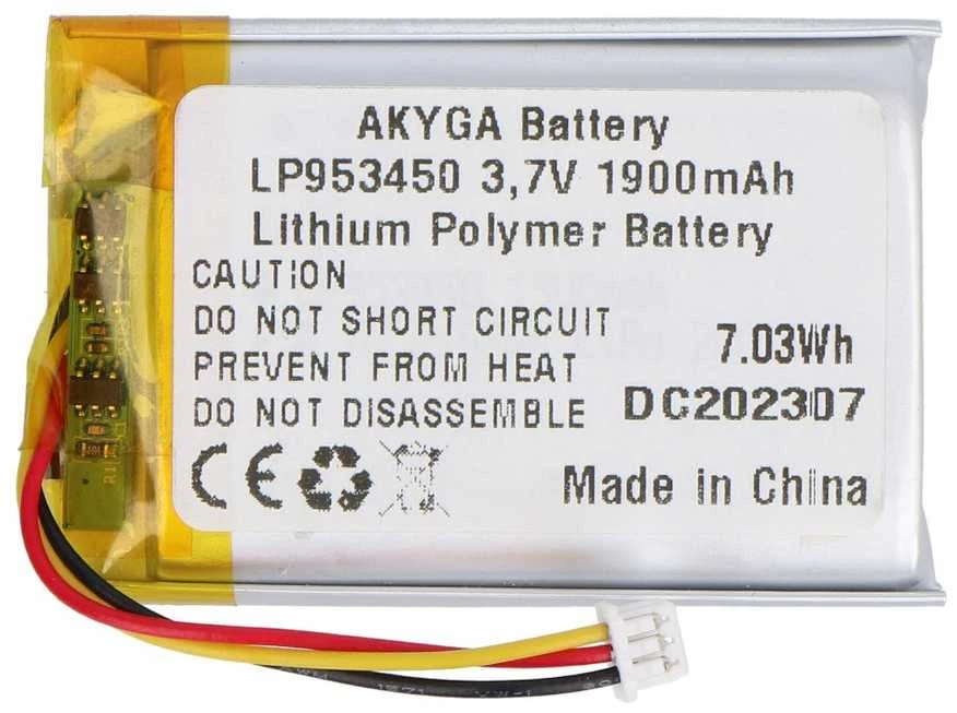 Akyga Li-Pol 1900mAh baterija su apsaugos plokšte ir JST jungtimi