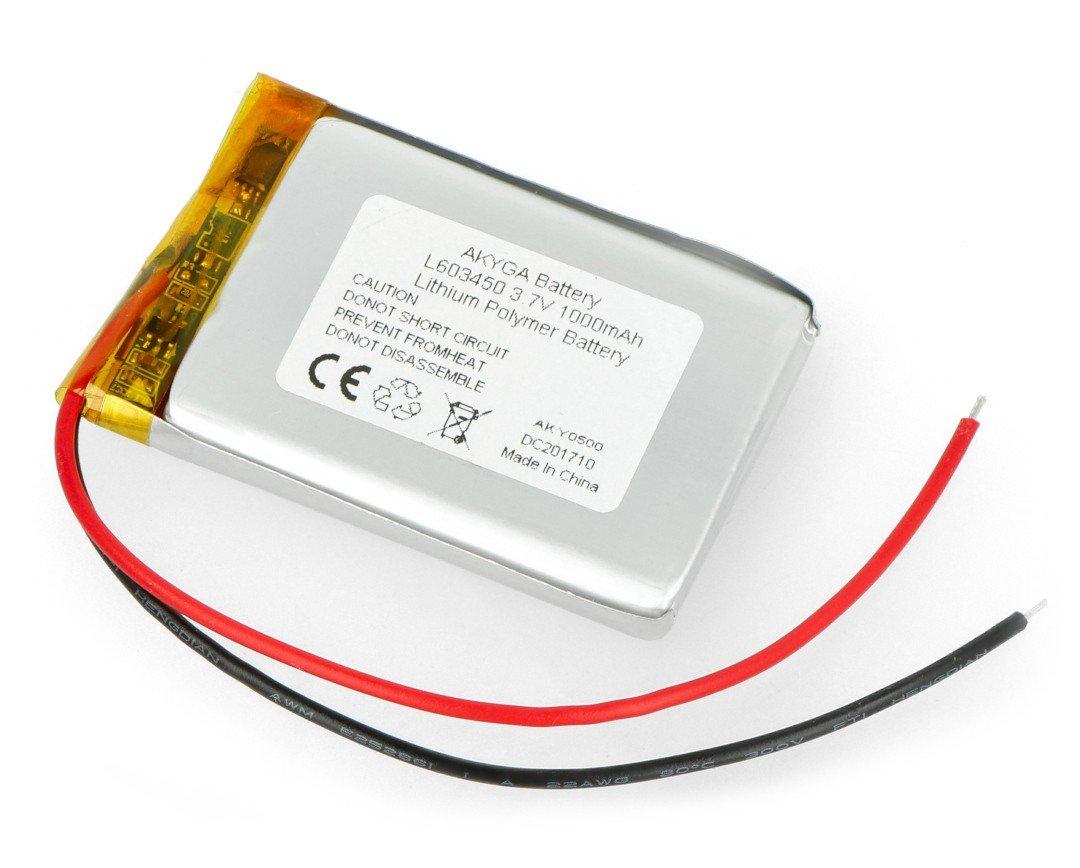 Akyga Li-Pol elementas 1200mAh 1S 3.7V - laidai 100mm - 50x34x6mm