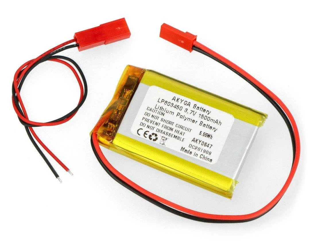 Akyga Li-Pol elementas 1500mAh 1S 3.7V - JST-BEC jungtis + lizdas - 50x34x8mm