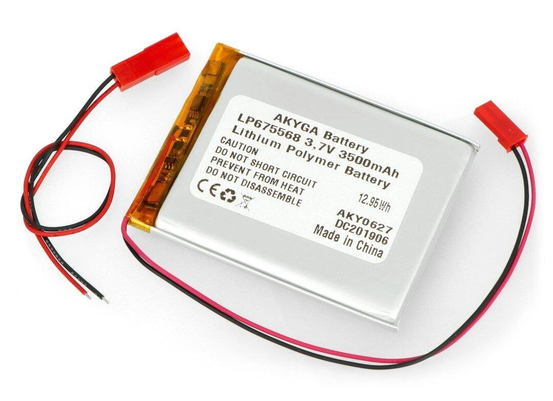 Akyga Li-Pol elementas 3500mAh 1S 3.7V - JST-BEC jungtis + lizdas - 68x55x6mm