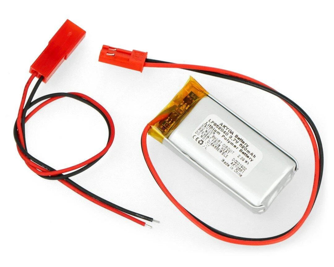 Akyga Li-Pol elementas 620mAh 1S 3.7V - JST-BEC jungtis + lizdas - 40x20x8mm