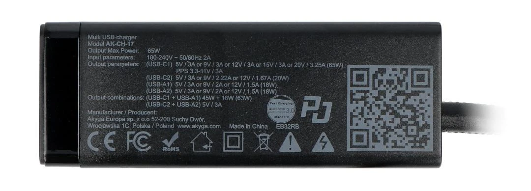 Akyga Power Delivery USB-C / USB-A 5V-20V / 3,25A