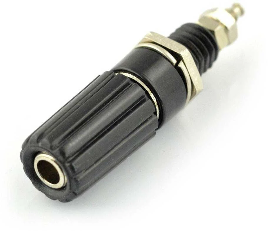 Juodas 4mm bananinis lizdas su veržle