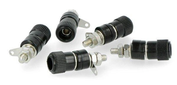 Juodos 4mm banana jungtys, 5 vnt.
