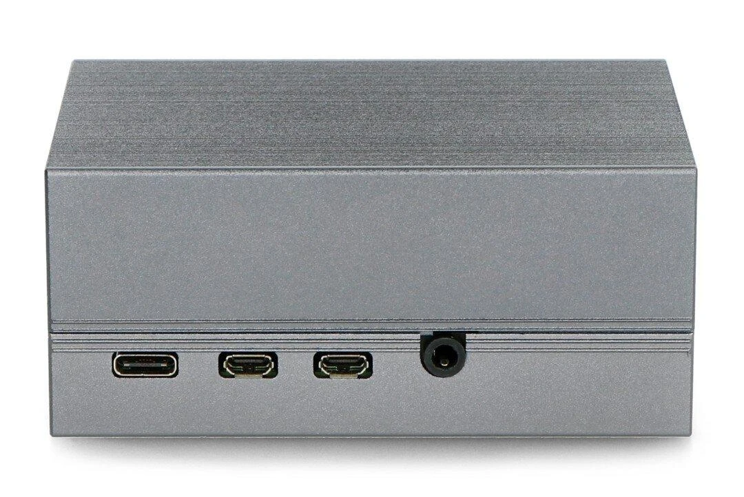 Raspberry Pi 4B pilkas metalinis dėklas: jungčių šonas
