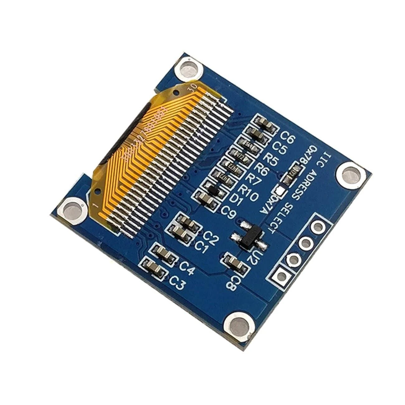 OLED 0.96 colio ekrano galinė pusė su jungtimis