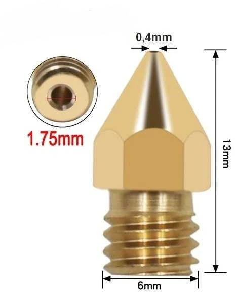 Oem Antgalis 0.4 mm M6 – siūlas 1.75 mm – H13 mm – kūginis – RepRap E3D V5 V6