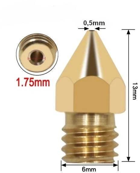Oem Antgalis 0.5 mm M6 – siūlas 1.75 mm – H13 mm – kūginis – RepRap E3D V5 V6