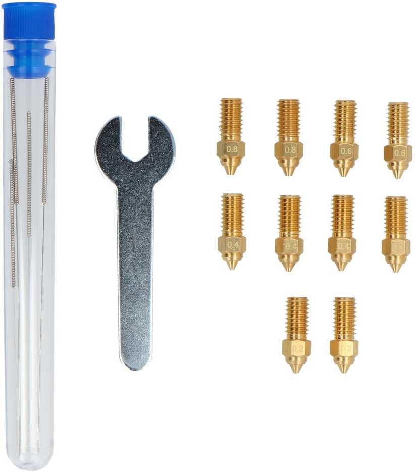Antgalių rinkinys 0.2mm/0.4mm/0.6mm/0.8mm, skirtas Elegoo Neptune 4/4 Pro 3D spausdintuvams - žalvarinis