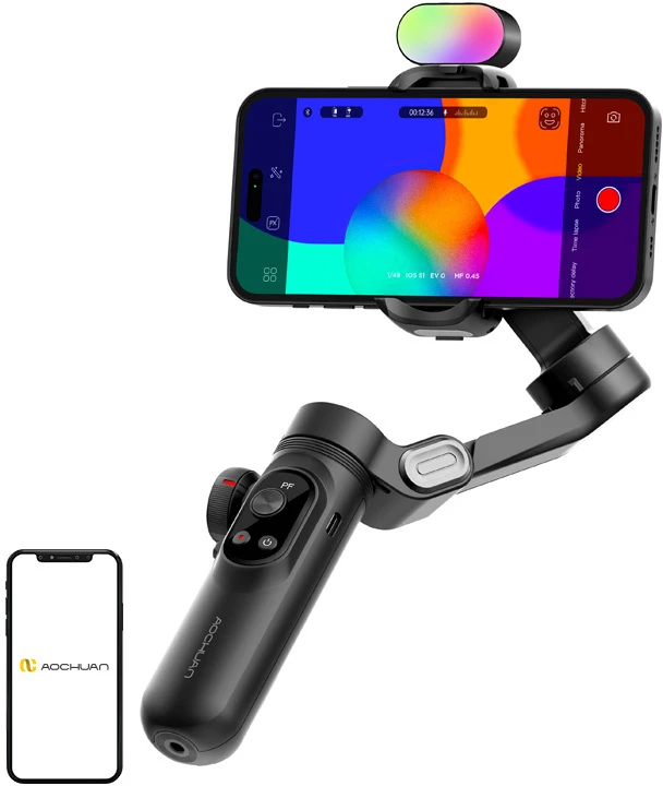 AOCHUAN X Pro stabilizatorius su RGB apšvietimu (Juodas)