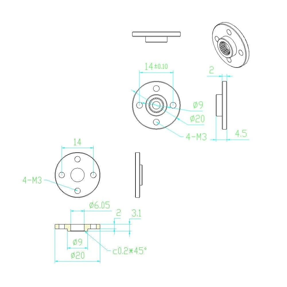 Apvali aliuminė servo svirtis Feetech FK-RP-001 20mm/6mm