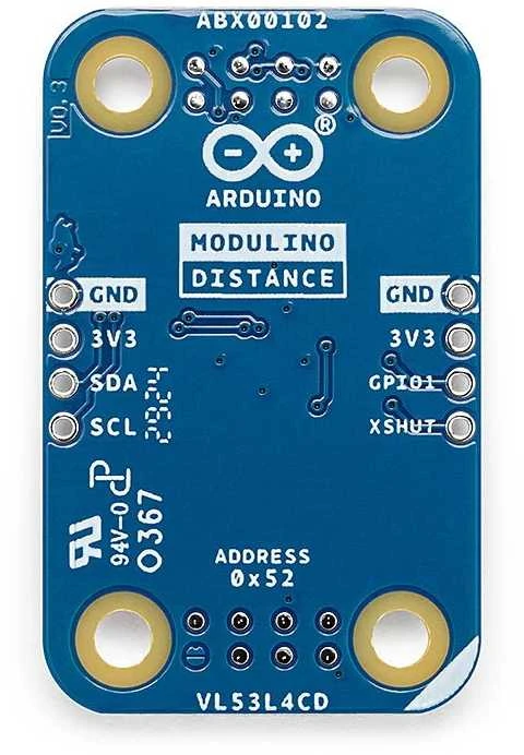 Arduino Modulino jutiklio galinė pusė su jungčių žymėjimais