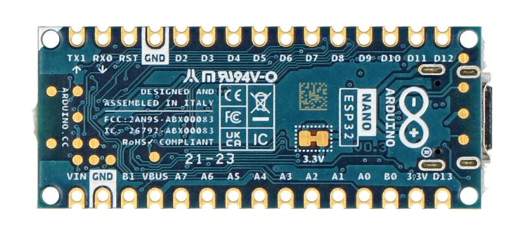 Arduino Nano ESP32 apatinė plokštės pusė