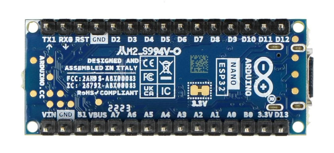 Arduino Nano ESP32 mikrokontrolerio apatinė pusė