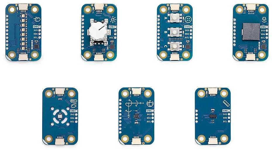 Arduino Plug and Make Kit – Arduino Uno R4 WiFi rinkinys ir 7 Qwiic moduliai – AKX00069