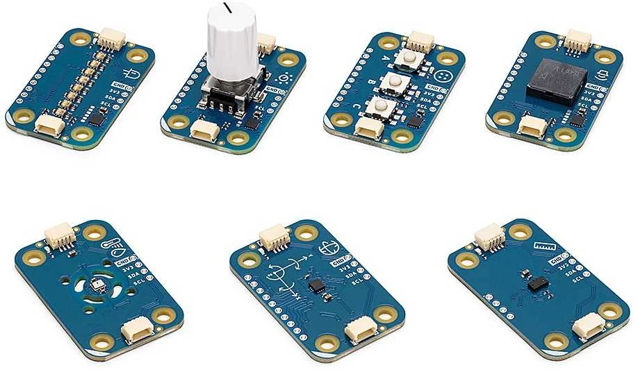 Arduino Plug and Make Kit – Arduino Uno R4 WiFi rinkinys ir 7 Qwiic moduliai – AKX00069