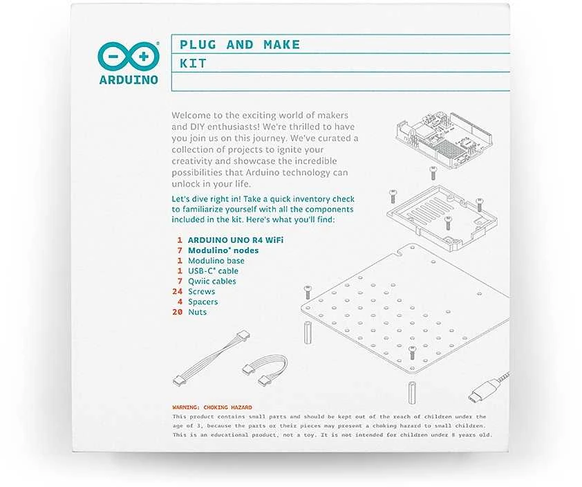 Arduino Plug and Make Kit – Arduino Uno R4 WiFi rinkinys ir 7 Qwiic moduliai – AKX00069