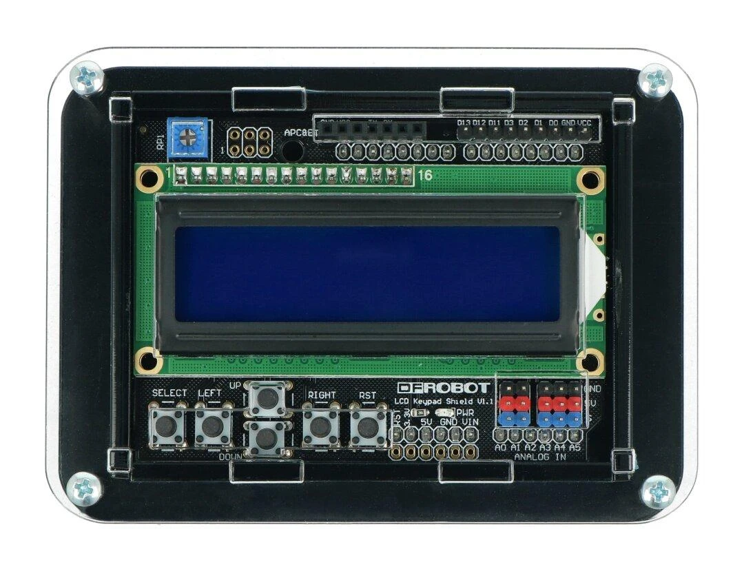 Oem Arduino Uno dėklas su LCD klaviatūros skydu v1.1 - juodas ir skaidrus
