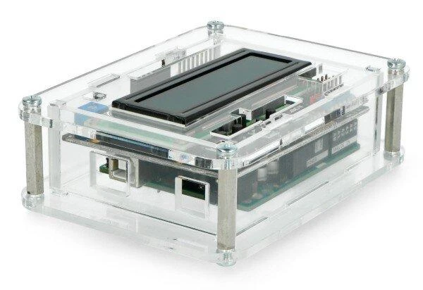 Skaidrus akrilinis Arduino dėklas su LCD ekranu