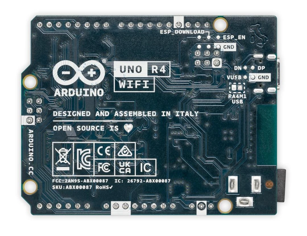 Arduino Uno R4 WiFi atvirkščia pusė