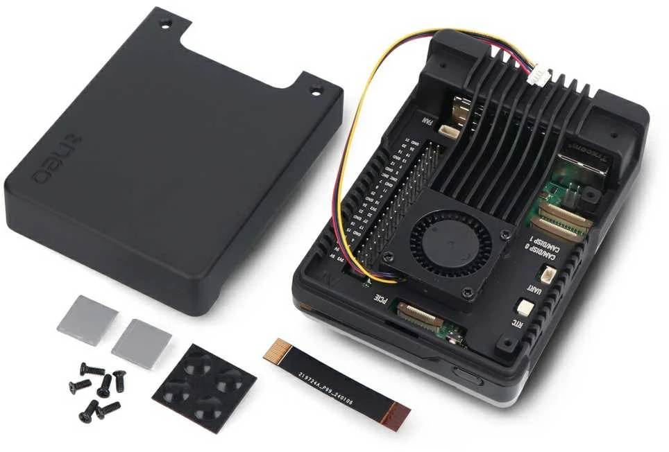 Argon40 Argon NEO 5 M.2 NVMe PCIe dėklas, skirtas Raspberry Pi 5 - su ventiliatoriumi ir radiatoriumi - aliuminis - juodas