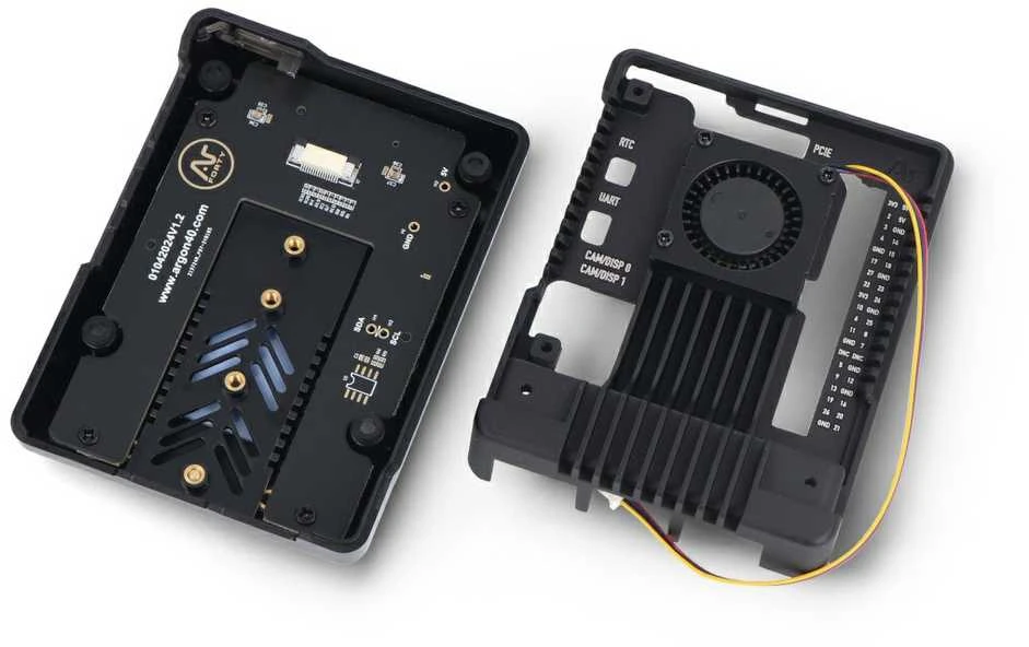 Argon40 Argon NEO 5 M.2 NVMe PCIe dėklas, skirtas Raspberry Pi 5 - su ventiliatoriumi ir radiatoriumi - aliuminis - juodas