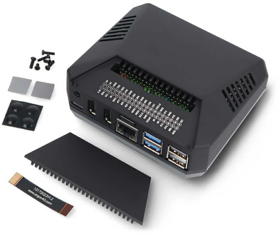Argon40 Argon ONE V3 M.2 NVMe PCIe korpusas skirtas Raspberry Pi 5 - su ventiliatoriumi ir radiatoriumi - aliuminis - juodas