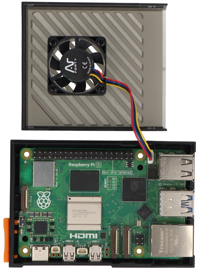 Argon40 Argon Poly+ 5 – ABS korpusas su 30 mm PWM ventiliatoriumi, skirtas Raspberry Pi 5 – juodas
