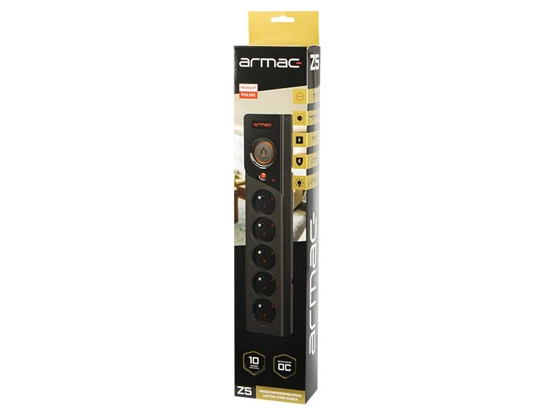 ARMAC Surge Protector Z5 5m 5x prancūziški lizdai 10A kabelių laikiklis juodas