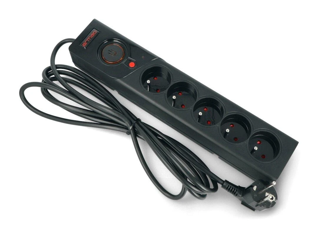 ARMAC Surge Protector Z5 3m 5x prancūziški lizdai 10A kabelių laikiklis juodas