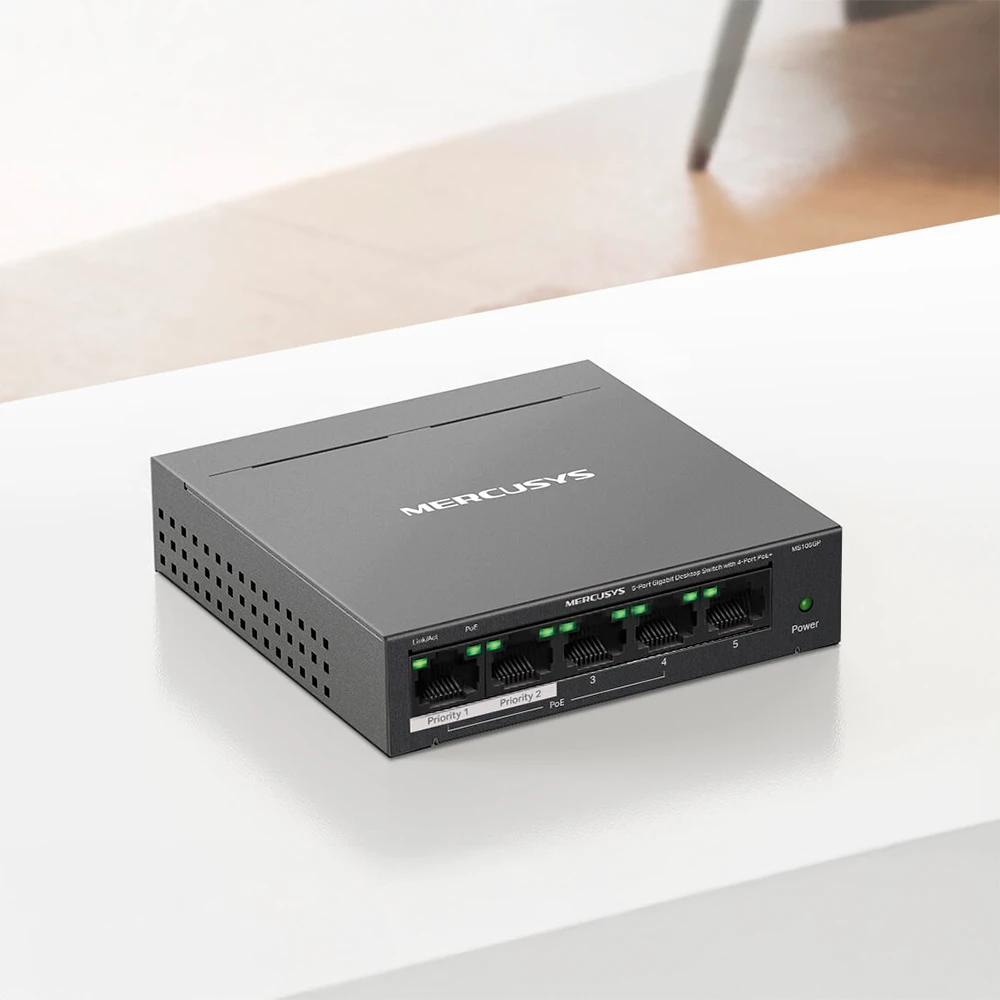 Šakotuvas Mercusys 5-port Gigabit Desktop Switch su 4-Port PoE+ | Mercusys
