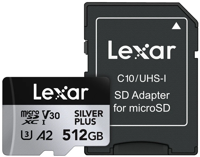 Atminties kortelė Lexar Micro SDXC Professional Sidabrinis Plus UHS-I/U3/A2/4K R205/W150 (V30) 512GB