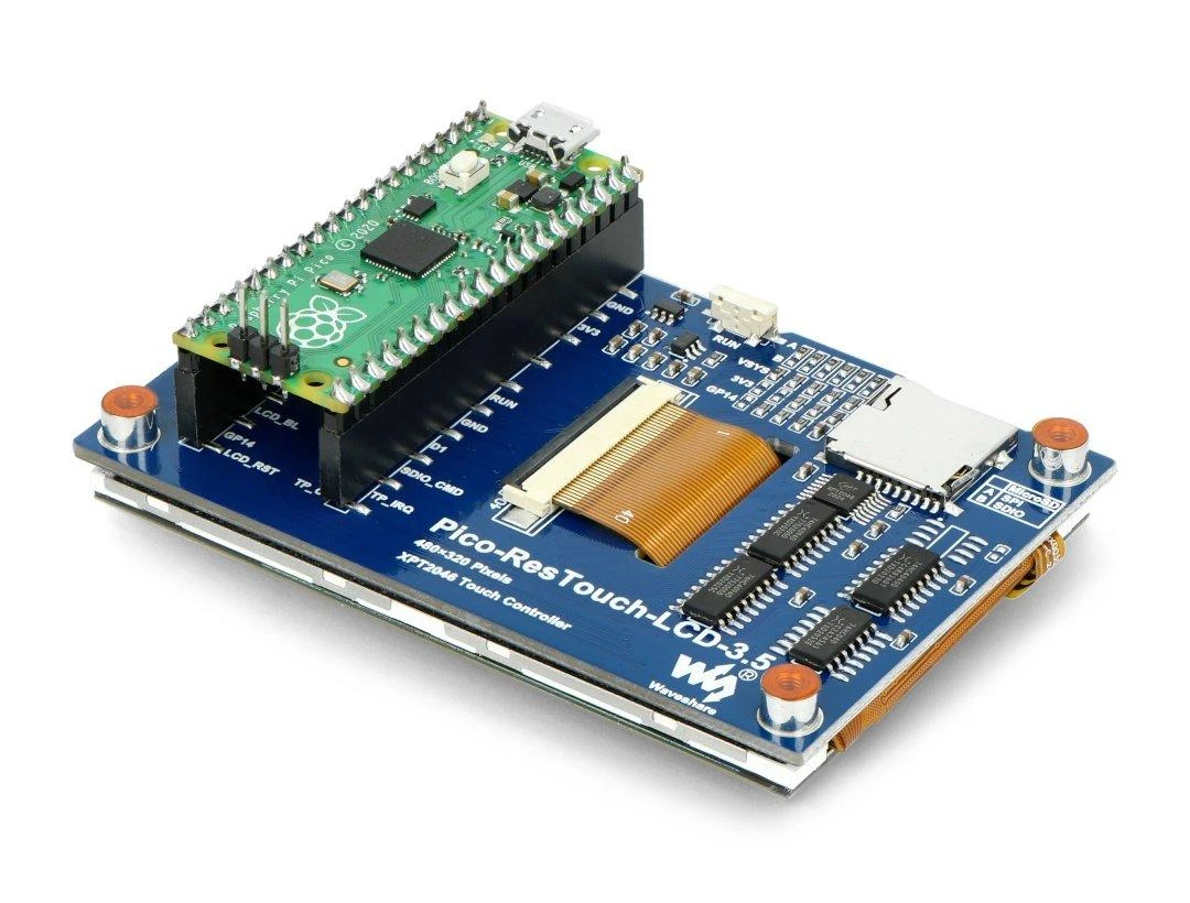 Atsparus jutiklinis LCD IPS ekranas 3.5" 480x320px, SPI, 65K RGB, skirtas Raspberry Pi Pico, Waveshare 19907
