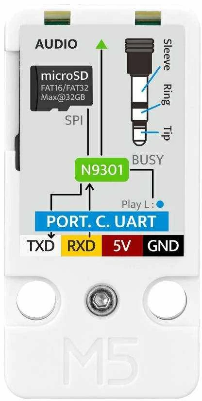 M5Stack AudioPlayer modulis su prijungimo schema