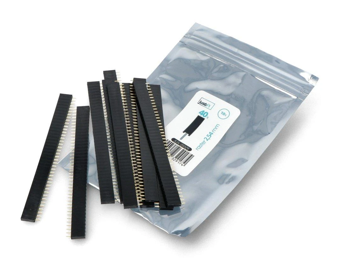 Auksinių kaiščių juosta 1x40 lizdas 2.54mm rastras - 10 vnt - justPi