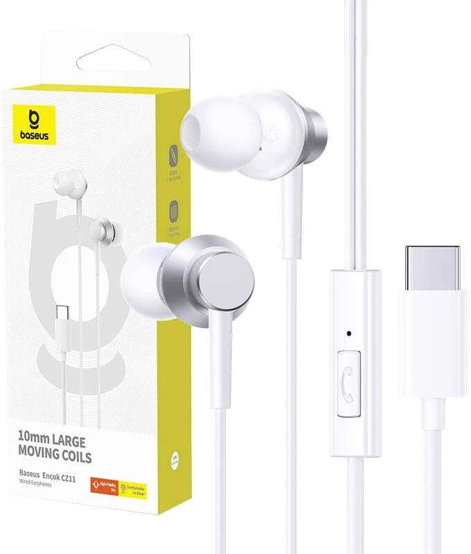 Baseus Encok CZ11 baltos ausinės su USB-C jungtimi