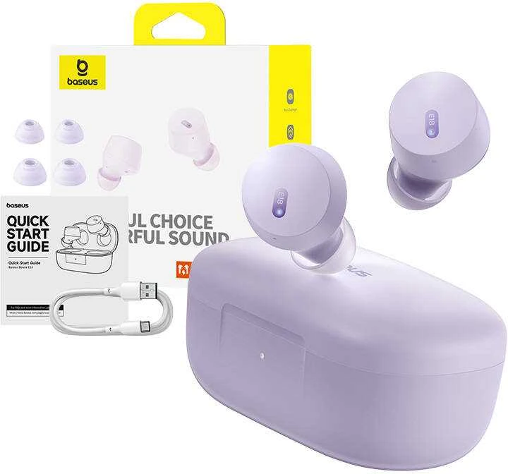 BASEUS belaidės bluetooth ausinės TWS ENC IPX4 Bowie E18 violetinės spalvos