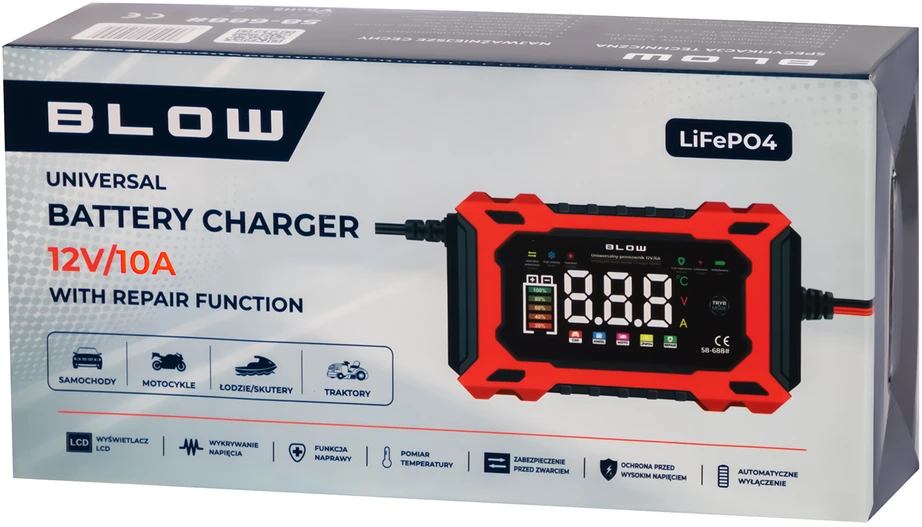 58-687# Prostownik automatinis 12v/10a lifepo4 blow