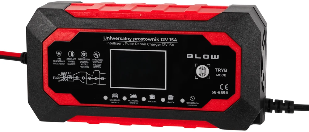 Blow 58-689# Automatinis lygintuvas 12V/15A LiFePO4 su pūtimo funkcija