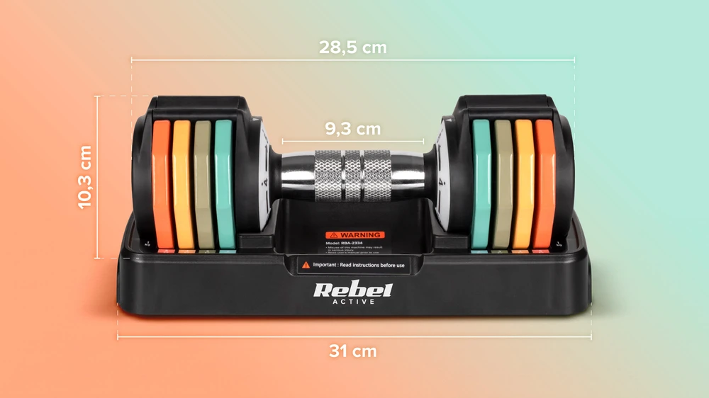 Hantle Automatiškai reguliuojami ketaus hanteliai, 2 x 5kg rinkinys, 1kg žingsniai, REBEL ACTIVE