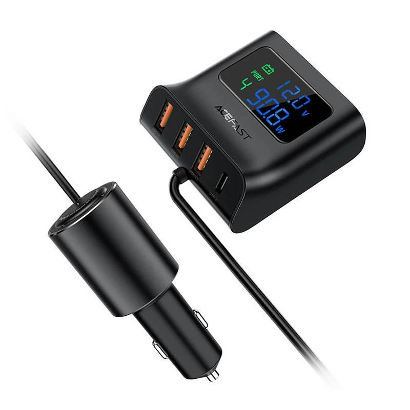 Automobilinis įkroviklis Acefast B8 90W Car HUB 3xUSB-A/Type-C juodas