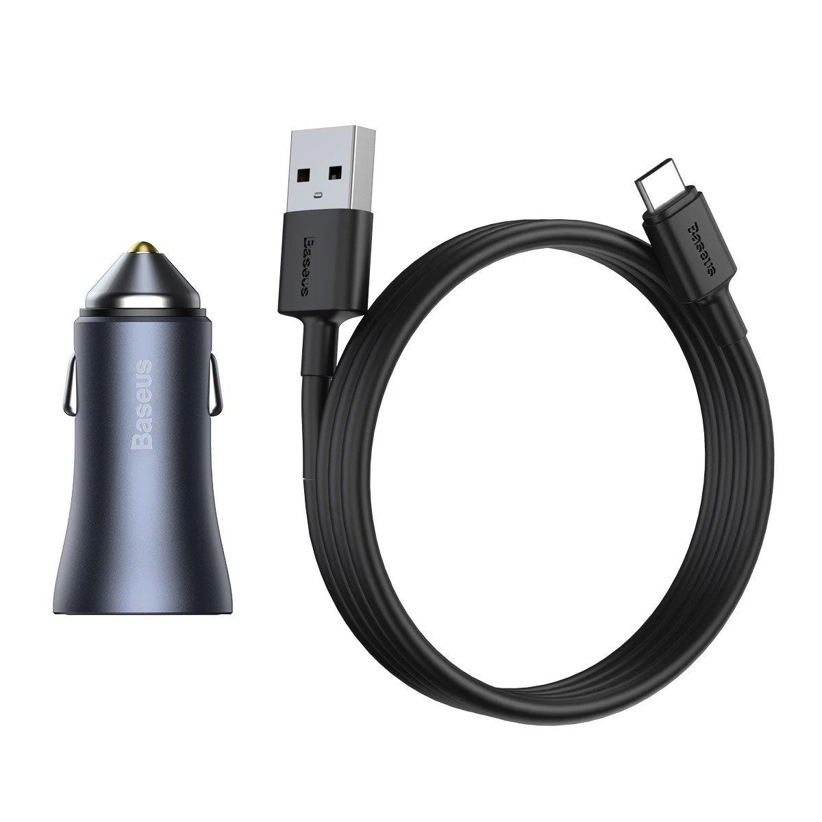 Baseus Golden Contactor Pro USB + USB-C QC4.0 + PD SCP 40W automobilinis įkroviklis + USB - USB-C kabelis 1m