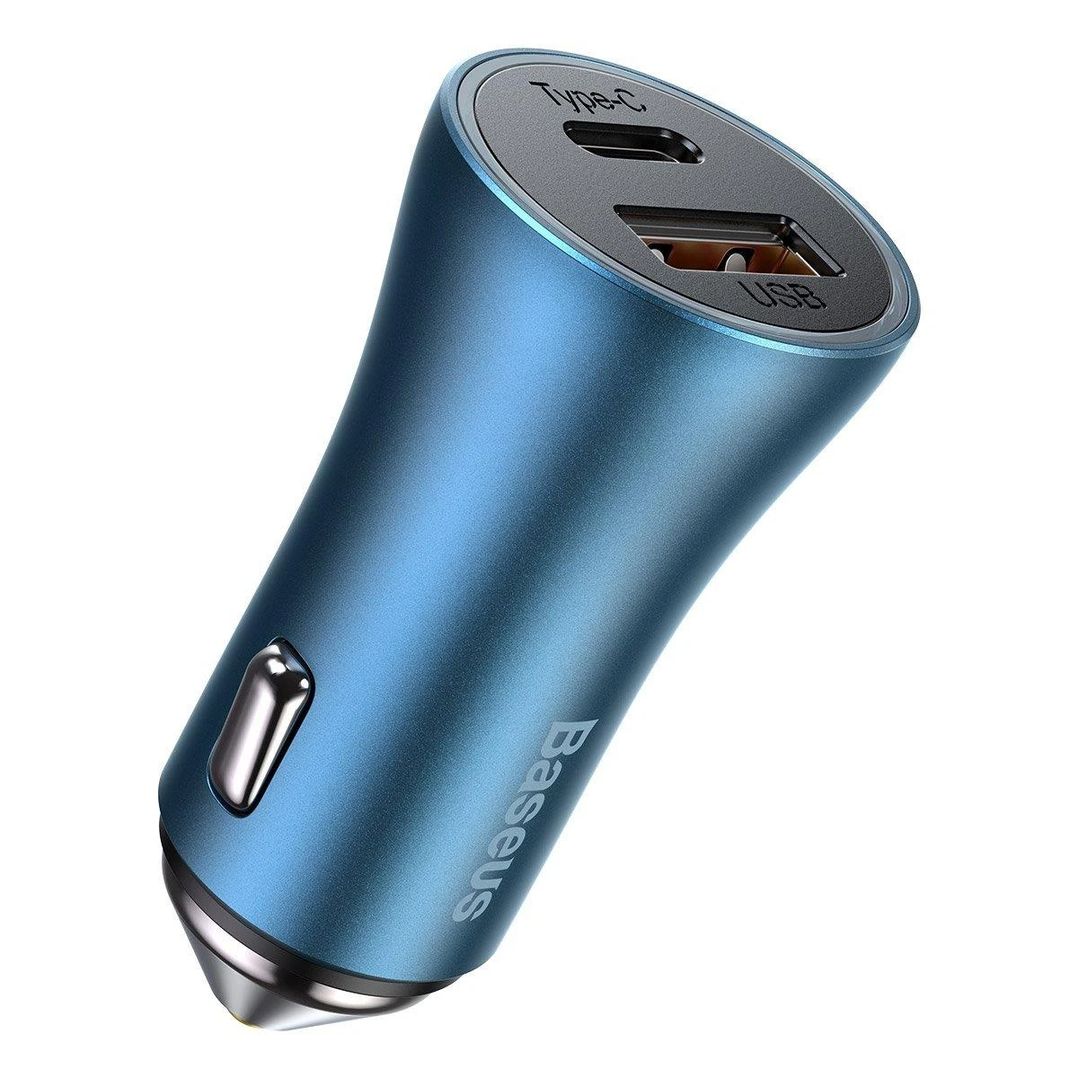 Automobilinis įkroviklis Baseus Golden Contactor Pro, USB + USB-C, QC4.0 +, PD, SCP, 40W (mėlynas) + USB-C - žaibo laidas 1m (mėlynas)
