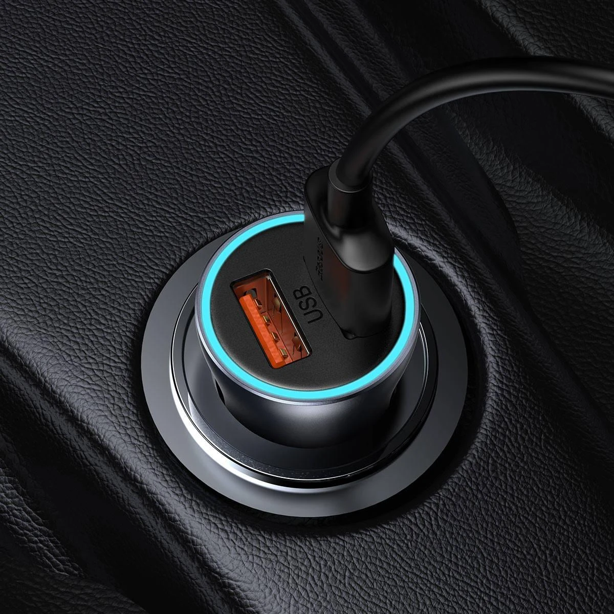 Baseus Automobilinis įkroviklis 40W 12-24V 2xUSB QC4.0 SCP FCP AFC su USB-C 1m laidu, pilkas
