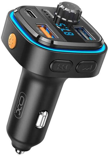 Automobilinis įkroviklis / FM siųstuvas XO BCC08 USB x2, USB-C, MP3, Bluetooth 5.0 (juodas)