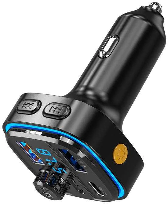 Automobilinis įkroviklis / FM siųstuvas XO BCC08 USB x2, USB-C, MP3, Bluetooth 5.0 (juodas)