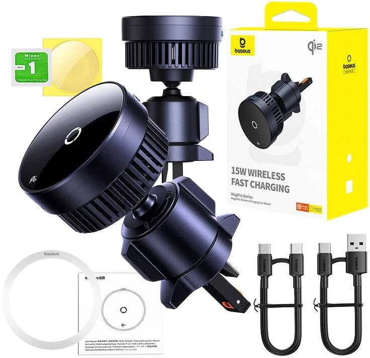 Automobilinis laikiklis su indukciniu įkrovikliu Baseus MagPro 15W Qi2.0 (juodas)
